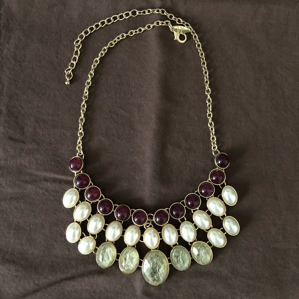 Purple & Pearl Bib Necklace